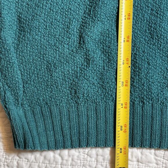 Vintage Teal Green V-Neck Short Sleeve Sweater Pointelle Trim Sleeve Knit XL - Picture 5 of 7
